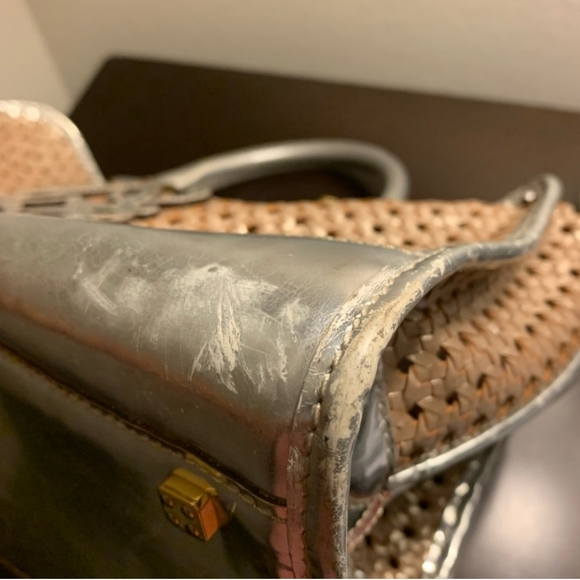 🍦LOEWE Amazona 28 Hand Bag Braided Leather Mesh Type Silver Limited 24081 - Picture 5 of 11